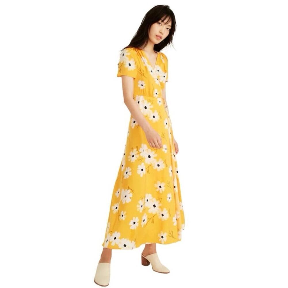 Madewell Women’s Puff Sleeve Wrap Midi Dress Ikat Floral Size XS